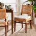bali & pari Lesia Natural Rattan Dining Chair with Cushion - Handwoven Wicker Side Chair with Mahogany Wood Frame, Coastal Boho Style Seating for Kitchen or Dining Room - BSOLesia-MDN-Mahogany-Cushion-DC