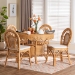 bali & pari Travis 5-Piece Natural Rattan Dining Set - Handwoven Wicker Set with Round Scalloped Edge Table and  4 Curved Back Chairs, Coastal Boho Dining Room Furniture with Cushioned Seating - BSOTravis-Light Honey Rattan-5PC Dining Set