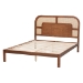 Baxton Studio Raewyn Wood Platform Bed -  Low Profile Bed Frame with Decorative Rattan Weave Inlay and Rounded Headboard, Queen - BSOMG0255-5703R Rattan/Walnut-Queen