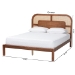 Baxton Studio Raewyn Wood Platform Bed -  Low Profile Bed Frame with Decorative Rattan Weave Inlay and Rounded Headboard, Queen - BSOMG0255-5703R Rattan/Walnut-Queen