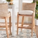 bali & pari Ridley Seagrass Bar Stool with Mahogany Wood Frame - Coastal Seating with Woven Square Back and Cushioned Seat for Bar Island or Lounge, Whitewash - BSOMD-39835 Ridley-White Wash-Cushion-BS