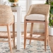 bali & pari Jasper Seagrass Bar Stool with Mahogany Wood Frame - Coastal Seating with Woven Wingback and Cushioned Seat for Bar Island or Lounge, Whitewash - BSOMD-39838 Jasper-White Wash-Cushion-BS
