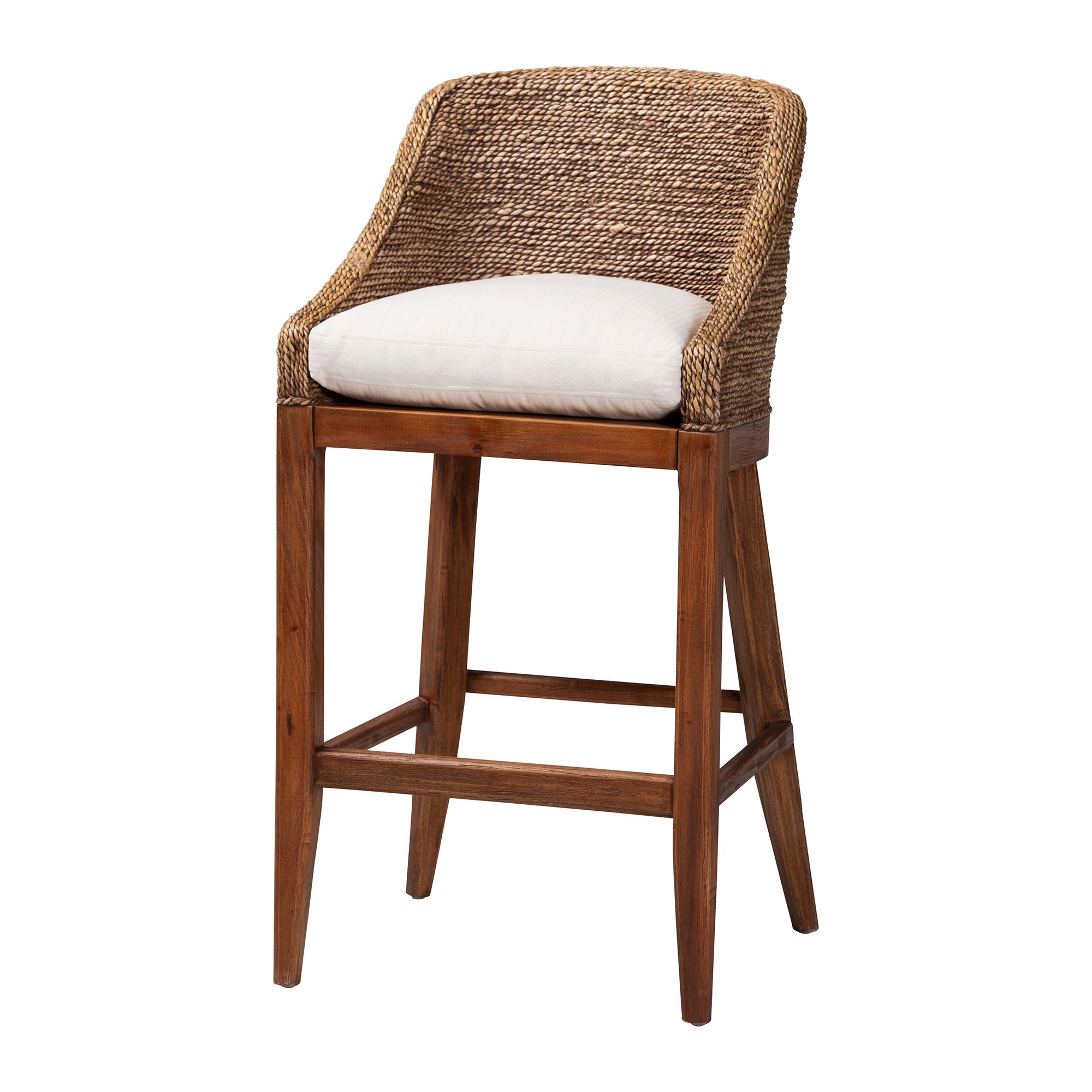 bali & pari Jasper Seagrass Bar Stool with Mahogany Wood Frame - Coastal Seating with Woven Wingback and Cushioned Seat for Bar Island or Lounge, Brown Wash