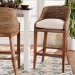 bali & pari Jasper Seagrass Bar Stool with Mahogany Wood Frame - Coastal Seating with Woven Wingback and Cushioned Seat for Bar Island or Lounge, Brown Wash - BSOMD-39838 Jasper-Brown Wash-Cushion-BS