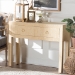 bali & pari Noah Grasscloth 2-Drawer Console Table - Woven Texture Entryway Table with Gold Ring Pulls, Narrow Hallway or Living Room Accent Table, Light Brown - BSONoah 2 DW-Light Brown-Grasscloth-Console Table