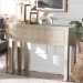 bali & pari Noah Grasscloth 2-Drawer Console Table - Woven Texture Entryway Table with Gold Ring Pulls, Narrow Hallway or Living Room Accent Table, Beige - BSONoah 2 DW-Beige-Grasscloth-Console Table