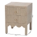 bali & pari Juniper Grasscloth Nightstand with Scalloped Base - Woven Texture 2-Drawer Bedside Table with Gold Ring Pulls, Accent Bedroom Storage Furniture - BSOJuniper-Scalloped-Beige-NS