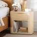 bali & pari Beauford Grasscloth 1-Drawer Nightstand with Open Shelf - Woven Texture Bedside Table with Rounded Corners and Gold Handle, Modern Coastal Accent Table for Bedroom or Living Room - BSOBeauford-Light Brown-Rounded Edge-NS