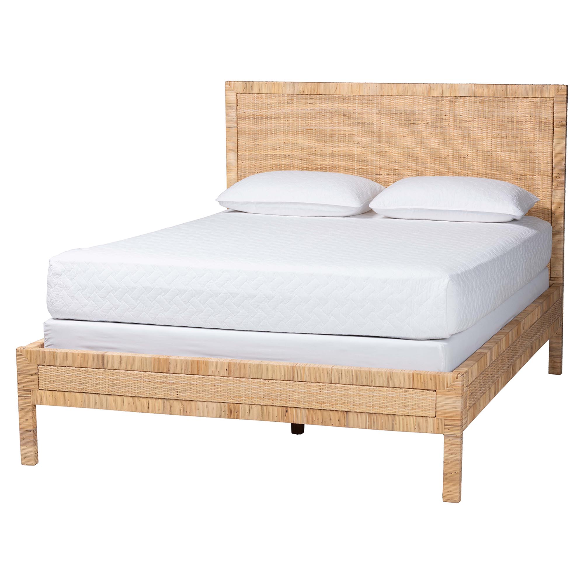 bali & pari Kalimantan Natural Rattan Bed - Coastal Boho Style Bed Frame with Woven Detailing, Queen