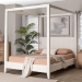Baxton Studio Aerona Boucle Upholstered Canopy Bed - Four Poster Platform Bed with Channel-Tufted Headboard, Cream, Queen - BSOBBT61369-Canopy Cream-Queen