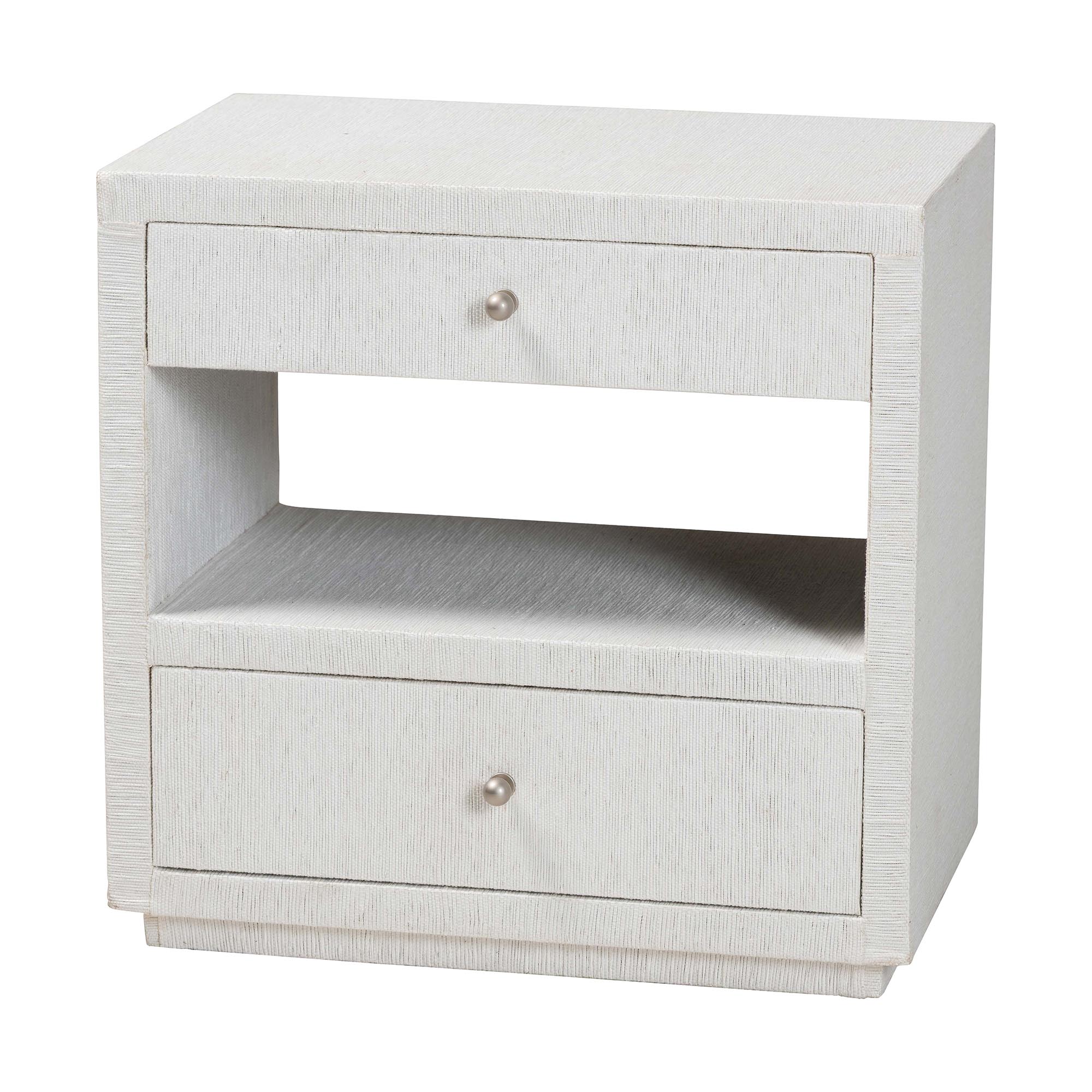 bali & pari Kai Grasscloth End Table - 2-Drawer Accent Table or Nightstand with Open Shelf, Handwoven Decor for Bedroom or Living Room