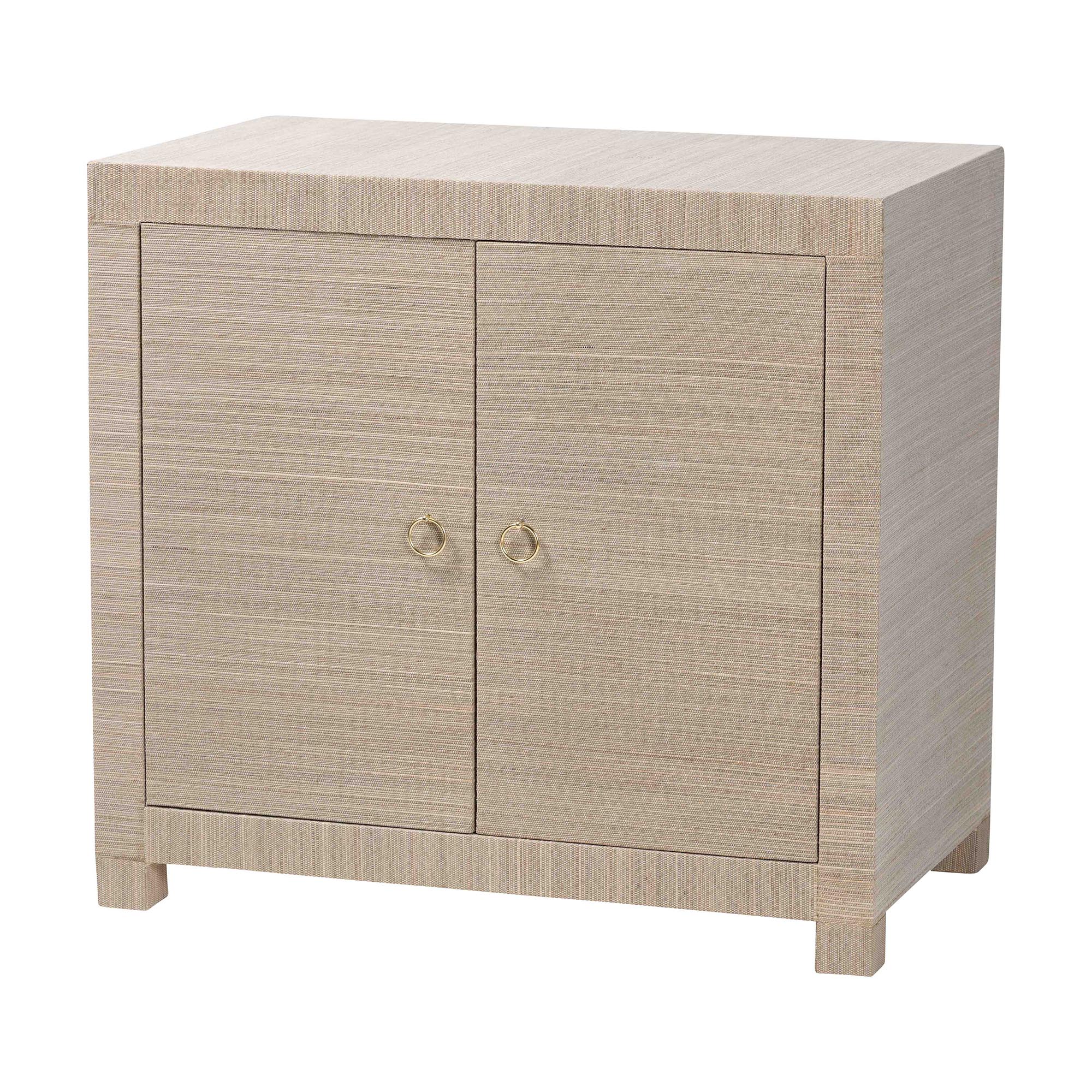 bali & pari Halen Natural Grasscloth Storage Cabinet - Two-Door Console Storage Solution with Gold Ring Pulls, Modern Coastal Organizer for Entryway, Living Room or Bedroom
