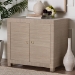 bali & pari Halen Natural Grasscloth Storage Cabinet - Two-Door Console Storage Solution with Gold Ring Pulls, Modern Coastal Organizer for Entryway, Living Room or Bedroom - BSOHalen-Beige-Cabinet
