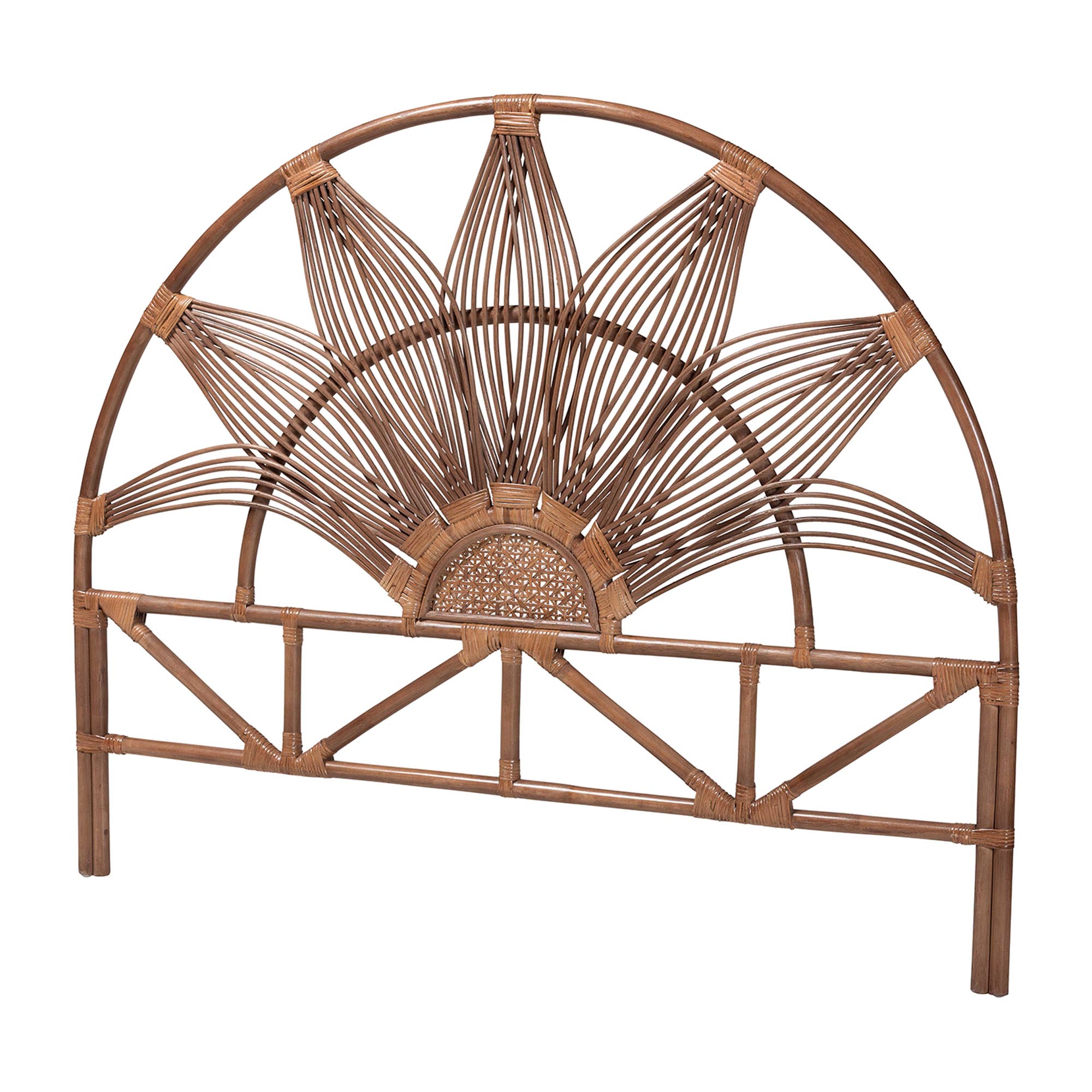 bali & pari Jasmine Natural Rattan Headboard with Sunburst Design - Boho Coastal Style Standalone Headboard, Light Brown, Queen