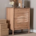Baxton Studio Laurent Chest - 4-Drawer Bedroom Organizer with Bamboo-Style Turned Legs, Cottage Farmhouse Storage Cabinet for Clothing or Linens - BSOMG9017-Beech-4DW-Chest