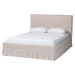 Baxton Studio Astin Platform Bed with Pleated Skirt- Fabric Upholstered Bed Frame with Panel Headboard, Queen