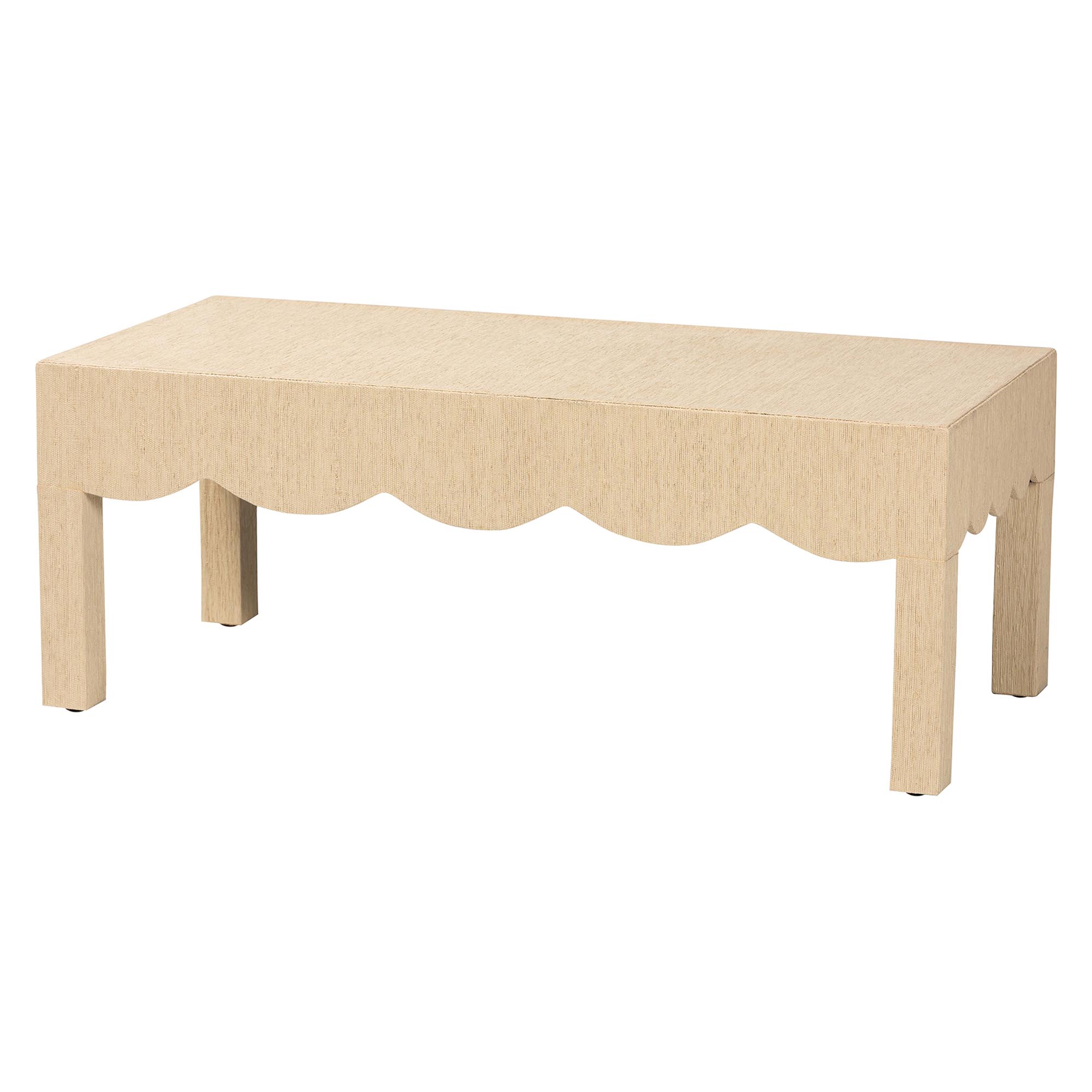 bali & pari Mason Natural Grasscloth Coffee Table - Rectangular Accent Table with Scalloped Apron, Modern Coastal Living Room Centerpiece