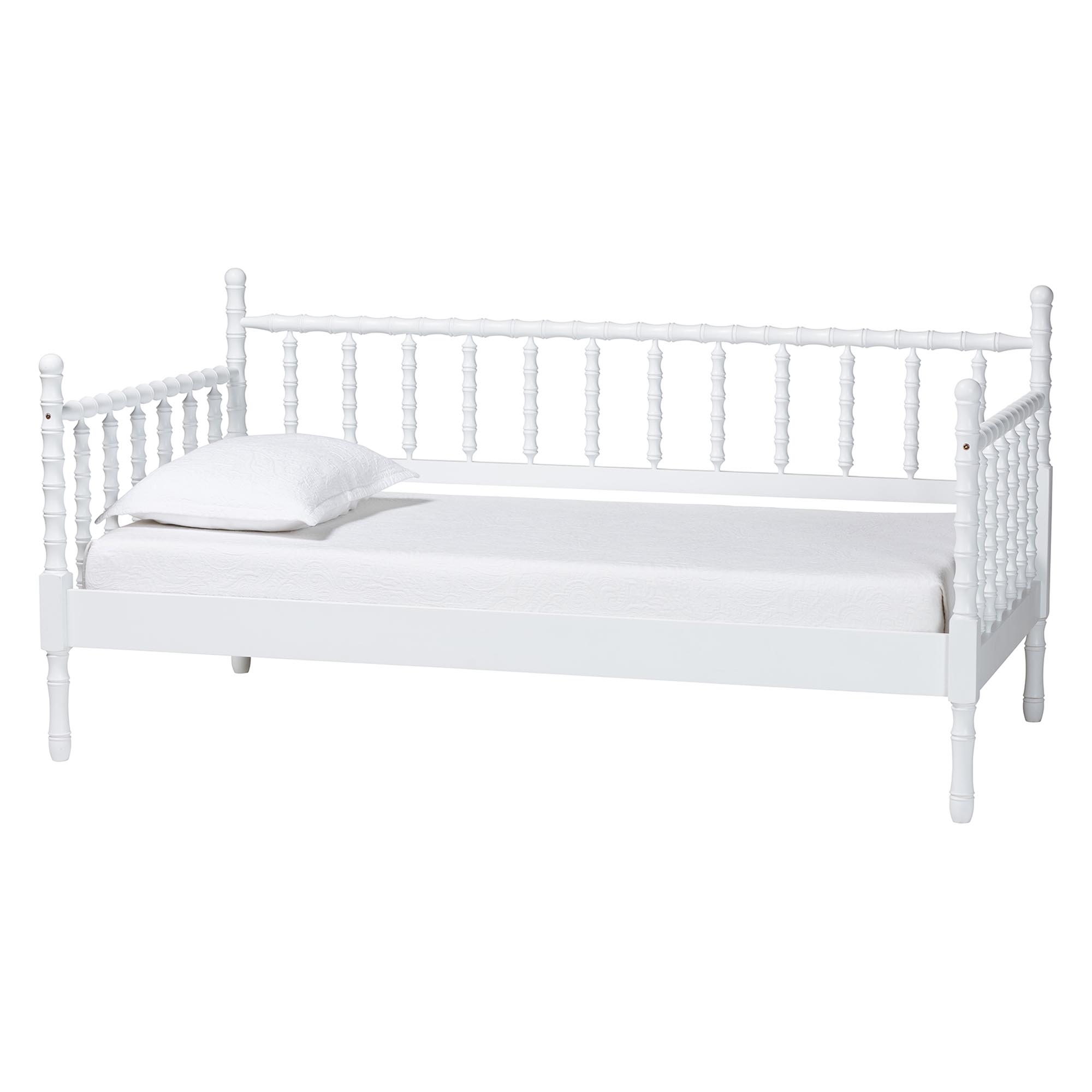 Baxton Studio Laurent Daybed - Spindle Platform Bed Frame with Bamboo-Style Turned Posts, Classic Cottage Farmhouse Furniture, Twin, White