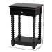 Baxton Studio Terentia Nightstand with Bobbin Legs - 1-Drawer Bedroom Side Table with Storage Shelf, Black - BSOKL-1757-1 DRW-Black/Wooden-NS