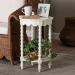Baxton Studio Sally Round Nightstand with Bamboo Inspired Legs - Scalloped Bedroom Side Table with Open Shelf, White - BSOKL-1739-Sally Round-White/Wooden-NS