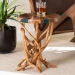bali & pari Amada Teak Wood Epoxy Resin End Table - Round Live Edge Side Table with Branch Legs, Handcrafted Modern Rustic Accent Table - BSOAmada-Patterned Resin-ET-Boxed