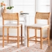 bali & pari Chatura Natural Rattan and Mahogany Wood 2-Piece Counter Stool Set - Handwoven Wicker Stool with Angled Back, Coastal Boho Seating for Kitchen Island, Counter Height - BSOChao-Natural/Mahogany-CS-Cushion-KD-Box