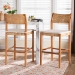 bali & pari Chatura Natural Rattan and Mahogany Wood 2-Piece Bar Stool Set - Handwoven Wicker Stool with Angled Back, Coastal Boho Seating for Lounge, Bar Height - BSOChao-Natural/Mahogany-BS-Cushion-KD-Box