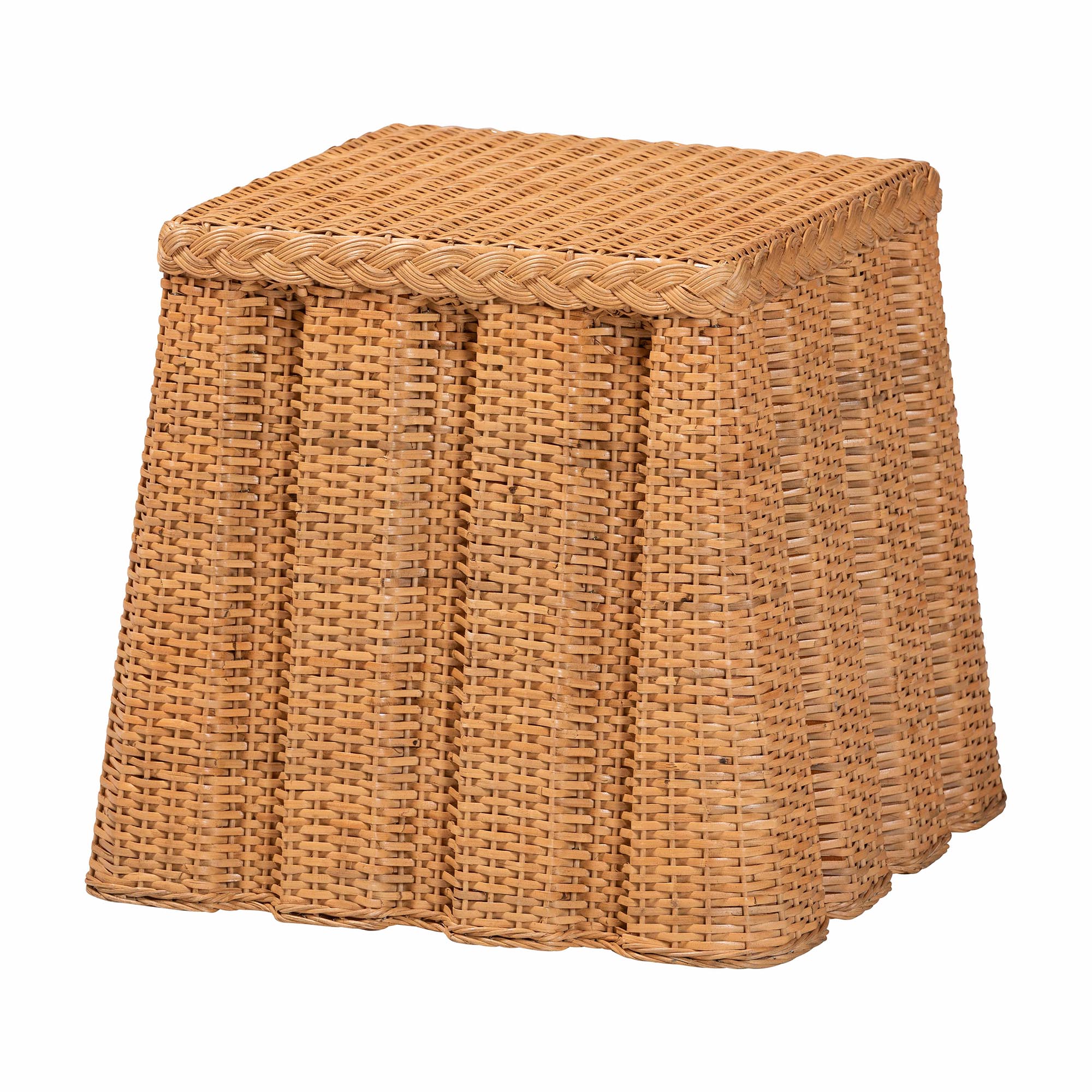 bali & pari Andrea Natural Rattan End Table - Handwoven Wicker Accent Table with Pleated Skirt, Boho Coastal Side Table