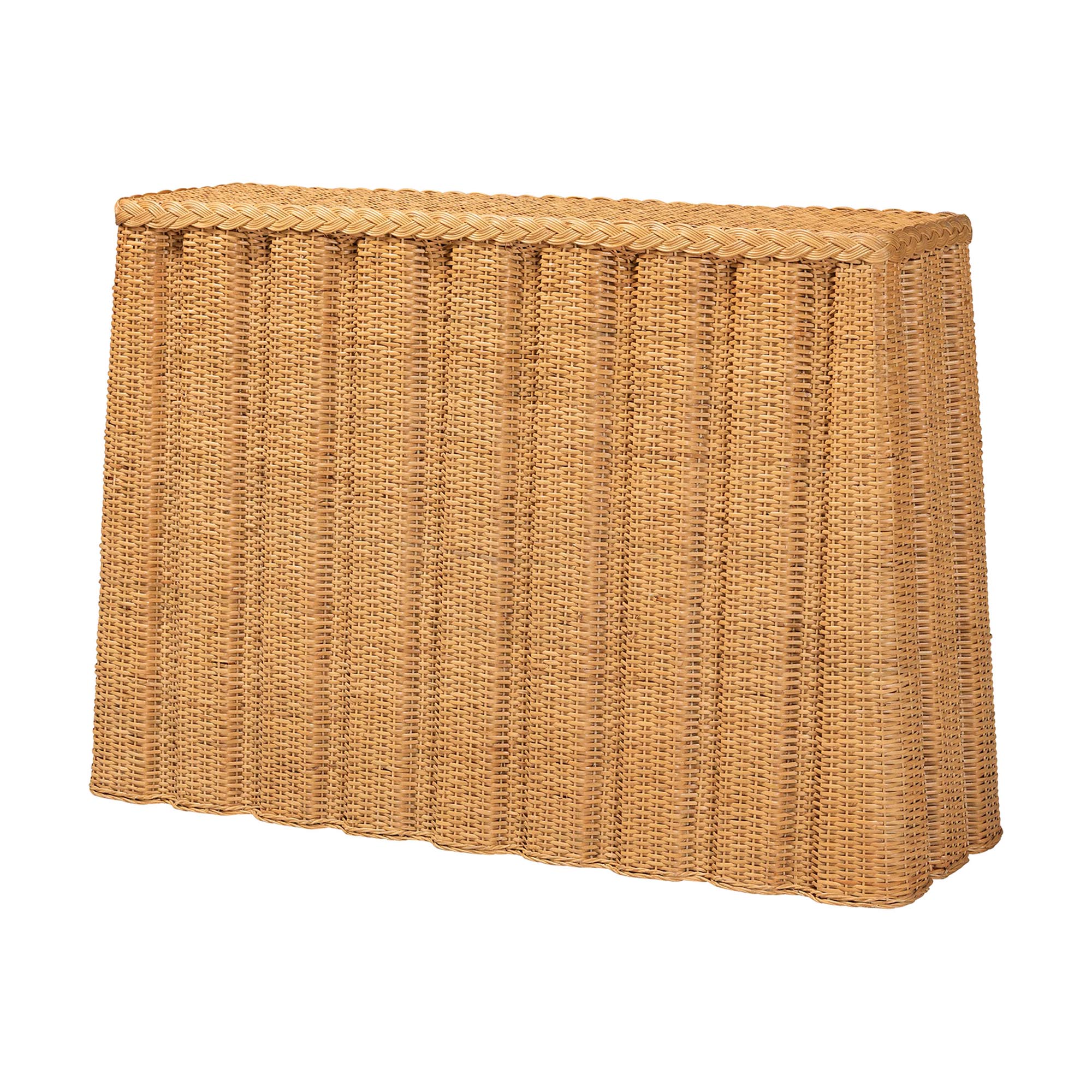 bali & pari Andrea Natural Rattan Console Table - Handwoven Wicker Accent Table with Pleated Skirt, Boho Coastal Decor
