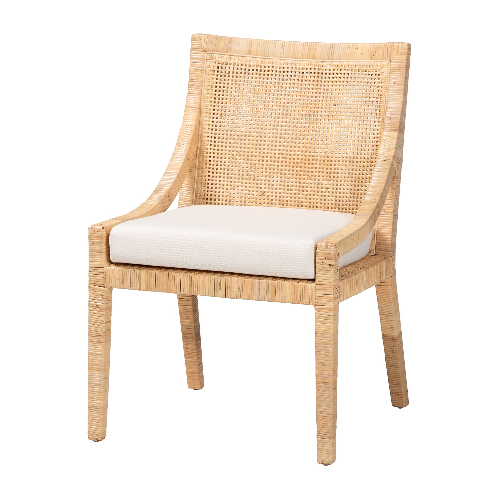 bali & pari Alexis Natural Rattan Dining Chair - Handcrafted Wingback Accent Chair with Woven Back and Removable Seat Cushion, Coastal Boho Seating for Kitchen or Dining Room