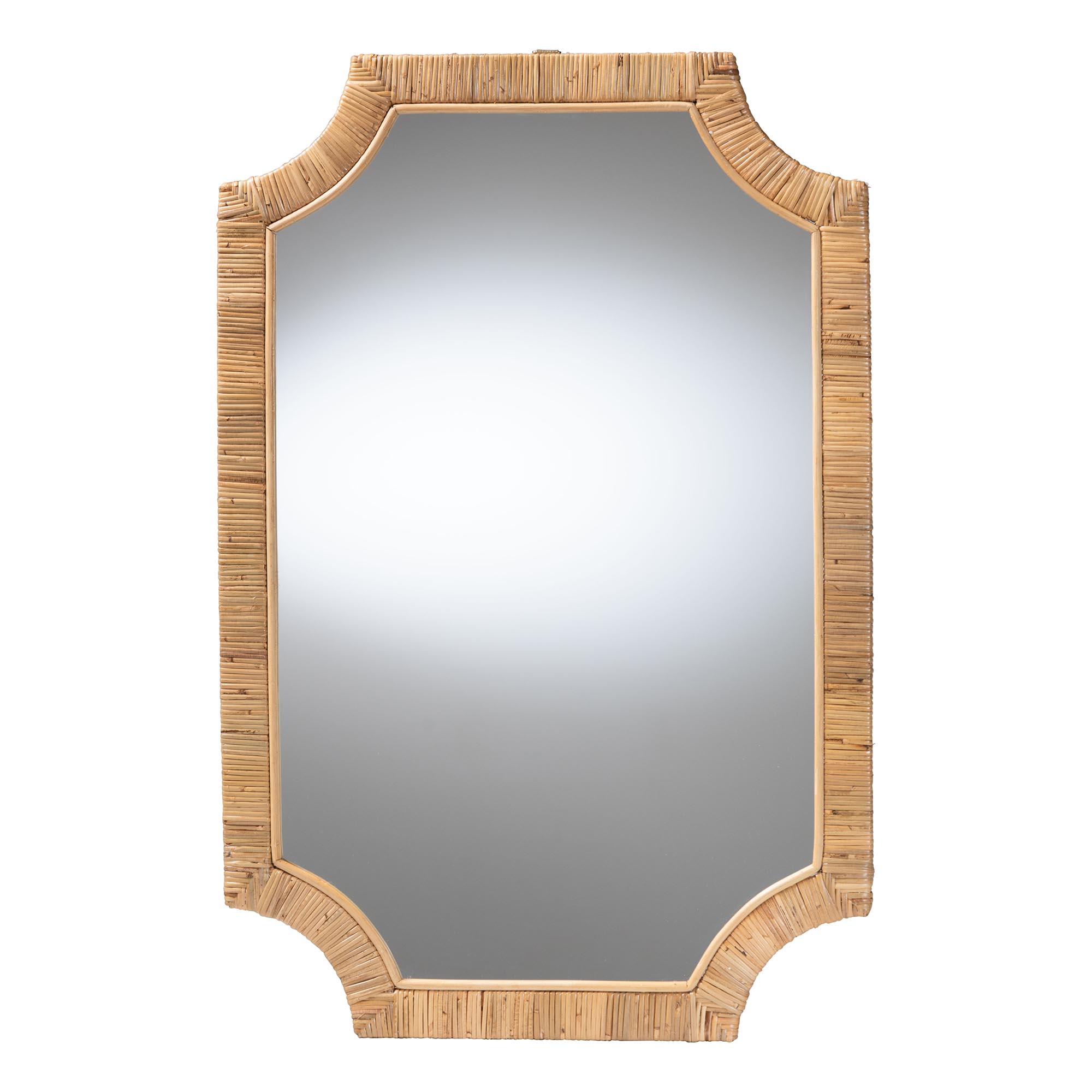 bali & pari Thiago Natural Rattan Wall Mirror - Handwoven Wicker Rectangle Mirror with Scalloped Corners, Coastal Boho Wall Decor for Entryway, Bedroom, or Living Room