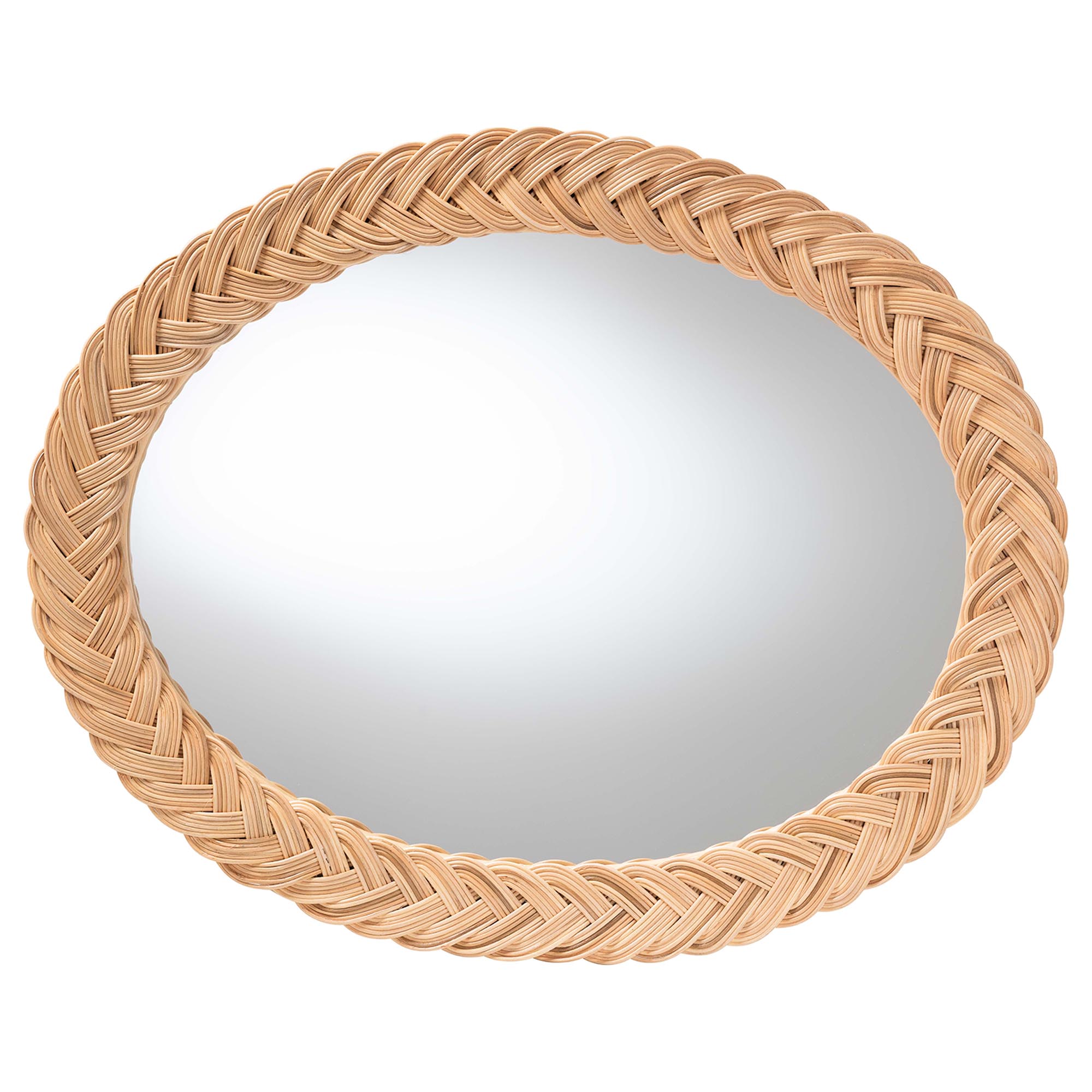 bali & pari Nara Natural Rattan Wall Mirror - Handwoven Braided Wicker Frame, Coastal Boho Wall Decor for Entryway, Bedroom, or Living Room, Oval