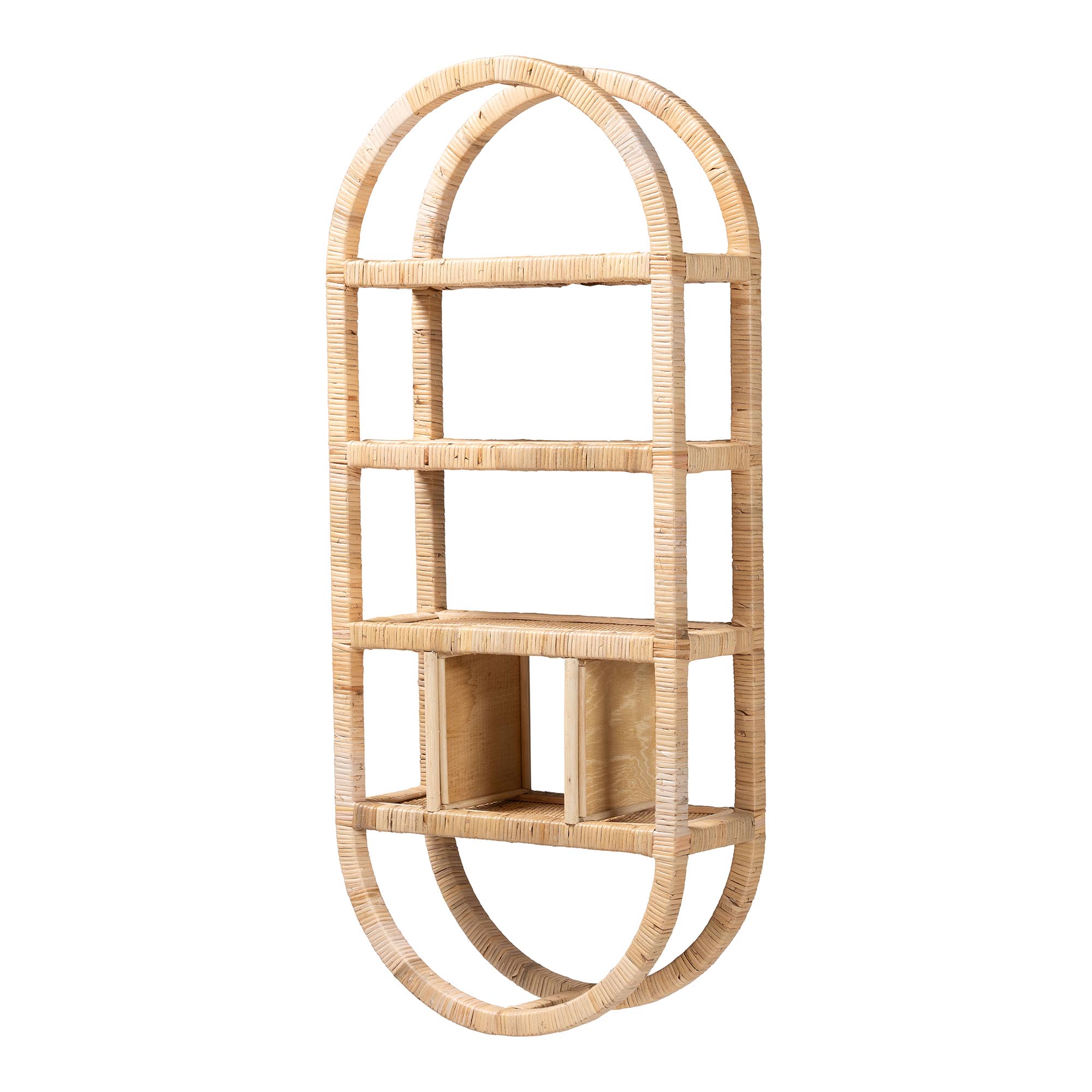 bali & pari Labonita Natural Rattan Wall Shelf  - 3-Tier Wall-Mounted Display Unit with Arching Frame for Entryway, Living Room, or Bathroom
