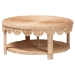 bali & pari Latoya Natural Rattan Coffee Table - Handwoven Round Wicker Table with Scalloped Apron and Lower Shelf, Coastal Boho Living Room Accent Furniture