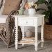 Baxton Studio Raynera End Table with Bobbin Legs - 1-Drawer Accent Table with Spindle Turned Legs and Open Shelf, Cottage Farmhouse Style Side Table for Living Room - BSOJY25A033-White Wooden-ET