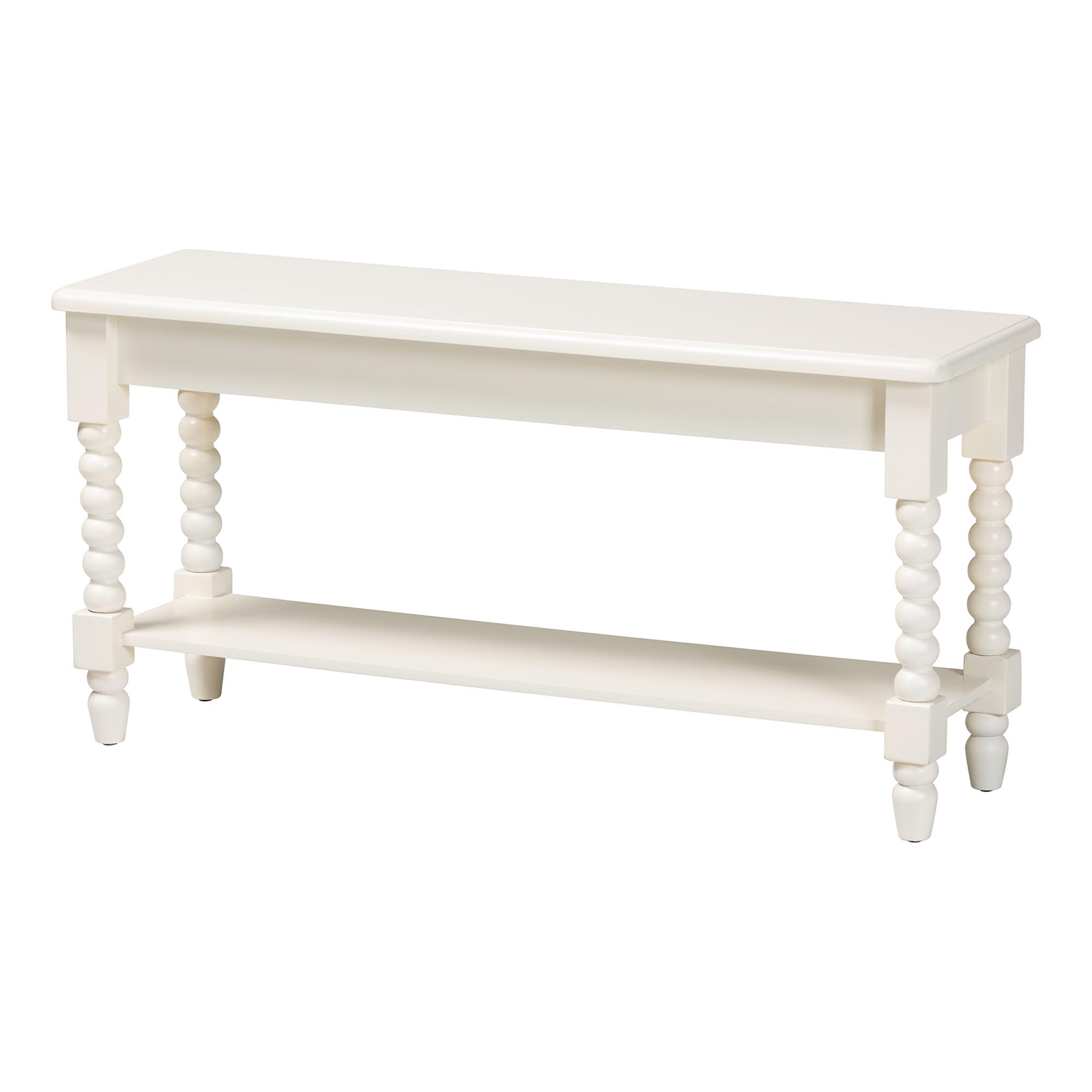 Baxton Studio Bayard Accent Bench with Bobbin Legs - Spindle Leg Entryway Bench with Shelf, Cottage Farmhouse Style Hallway or Mudroom Seating