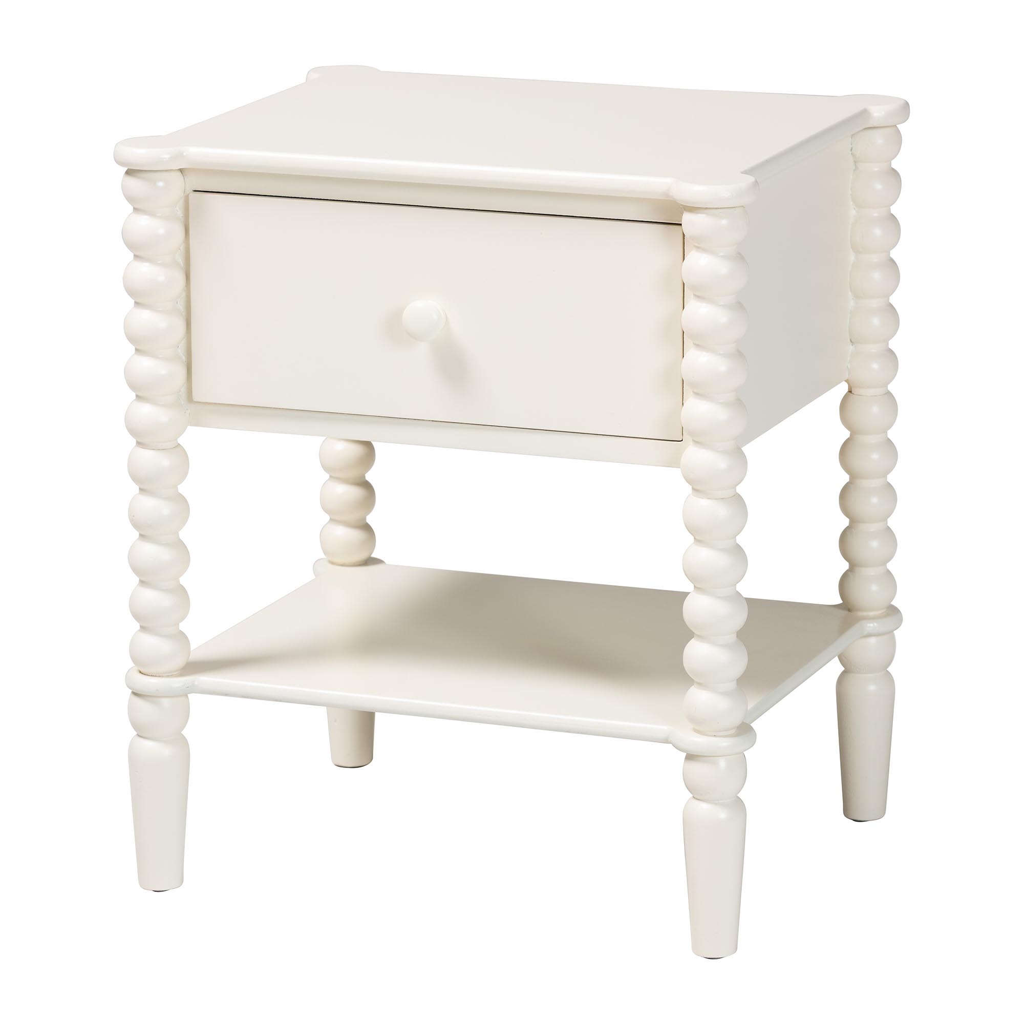 Baxton Studio Rimona End Table with Bobbin Legs - 1-Drawer Accent Table with Spindle Turned Legs and Open Shelf, Cottage Farmhouse Style Side Table for Living Room