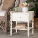 Baxton Studio Rimona End Table with Bobbin Legs - 1-Drawer Accent Table with Spindle Turned Legs and Open Shelf, Cottage Farmhouse Style Side Table for Living Room - BSOJY25A037-White Wooden-ET