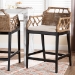 bali & pari Abiel Natural Rattan Counter Stool with Arms and Removable Cushion - Handwoven Wicker Stool with Mahogany Wood Frame, Coastal Boho Seating for Kitchen or Dining Area - BSOAbiel-Grey/Black-Wooden/Rattan-Cushion-CS