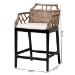 bali & pari Abiel Natural Rattan Counter Stool with Arms and Removable Cushion - Handwoven Wicker Stool with Mahogany Wood Frame, Coastal Boho Seating for Kitchen or Dining Area - BSOAbiel-Grey/Black-Wooden/Rattan-Cushion-CS
