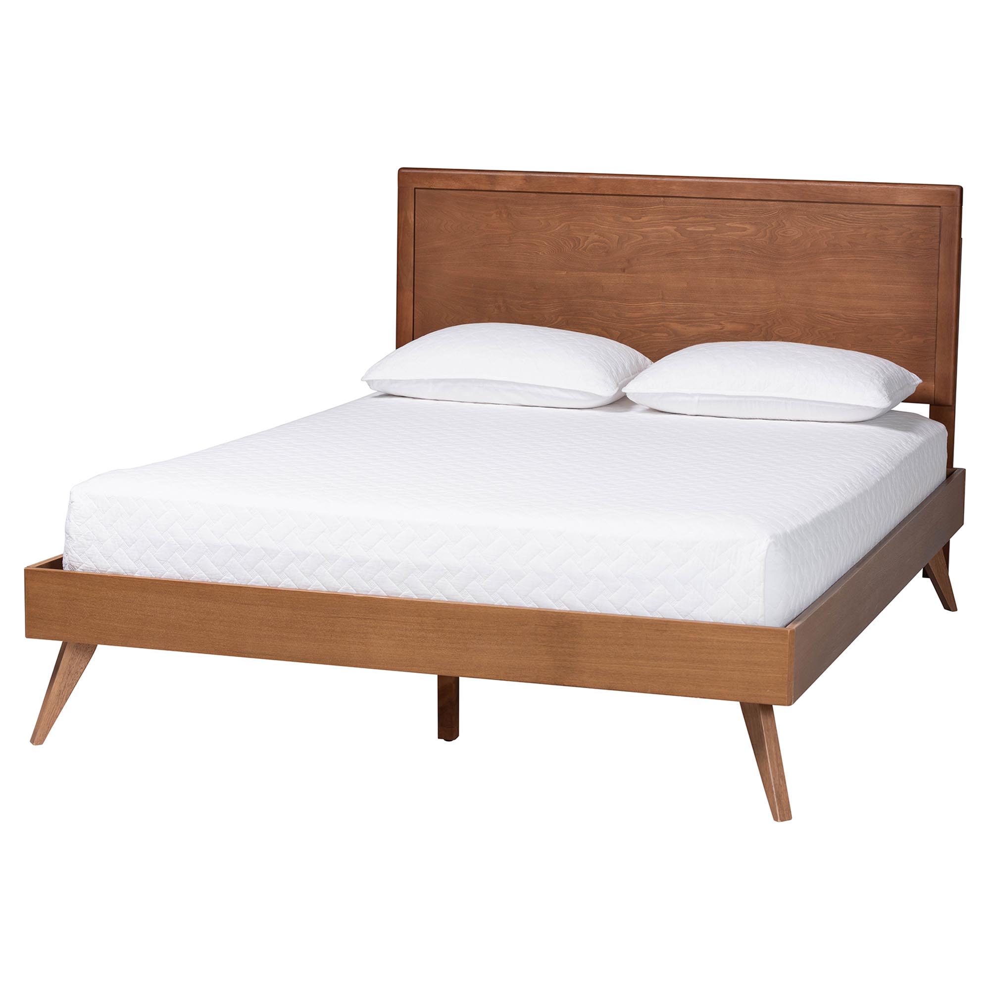 Baxton Studio Jiro Platform Bed - Mid-Century Modern Wood Bed Frame with Panel Headboard and Angled Legs for Bedroom or Guest Room, Queen