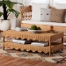bali & pari Oteria Natural Rattan Coffee Table - Handwoven Wicker Cocktail Table with Scalloped Detailing and Open Shelf, Coastal Boho Living Room Accent - BSOPalm Short-Light Honey Rattan-CT