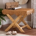 bali & pari Modesta Natural Rattan Accent Bench - Handwoven Wicker Seating with Scalloped Apron and X-Frame Base, Coastal Boho Entryway or Bedroom Seating - BSODC9050 Mod-Natural Rattan-Bench