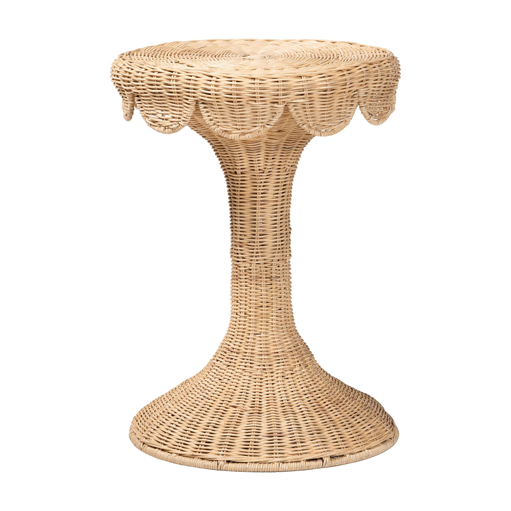 bali & pari Natala Rattan End Table - Handwoven Wicker Tulip Accent Table, Scalloped Edge Side Table for Living Room