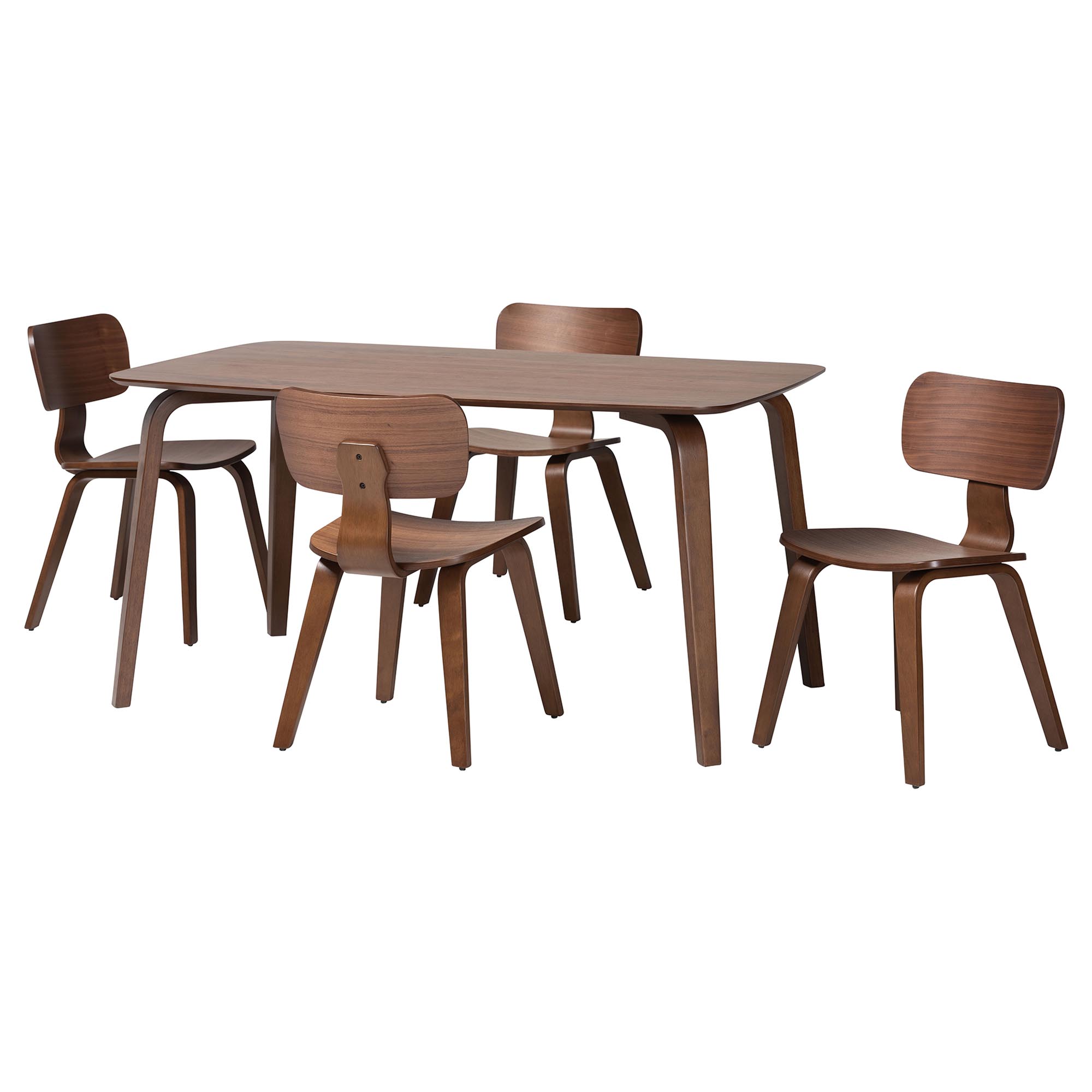 Baxton Studio Billie Wood 5-Piece Dining Set - Bentwood Frame Table with Matching Chairs, Mid-Century Style Set for Dining Room or Kitchen