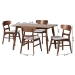 Baxton Studio Fremont Wood 5-Piece Dining Set - Mid-Century Modern Table with Matching Chairs for Dining Room or Kitchen - BSOEverwood/Fiesta-Taupe/Walnut-5PC Dining Set