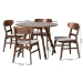 Baxton Studio Reva Wood 5-Piece Dining Set - Mid-Century Modern Table with Matching Chairs for Dining Room or Kitchen - BSOEverwood/Hexa-Taupe/Walnut-5PC Dining Set