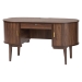 Baxton Studio Hayes Wood Writing Desk - Mid-Century Modern Oval Desk with Locking Drawer and Sliding Tambour Doors for Office or Home