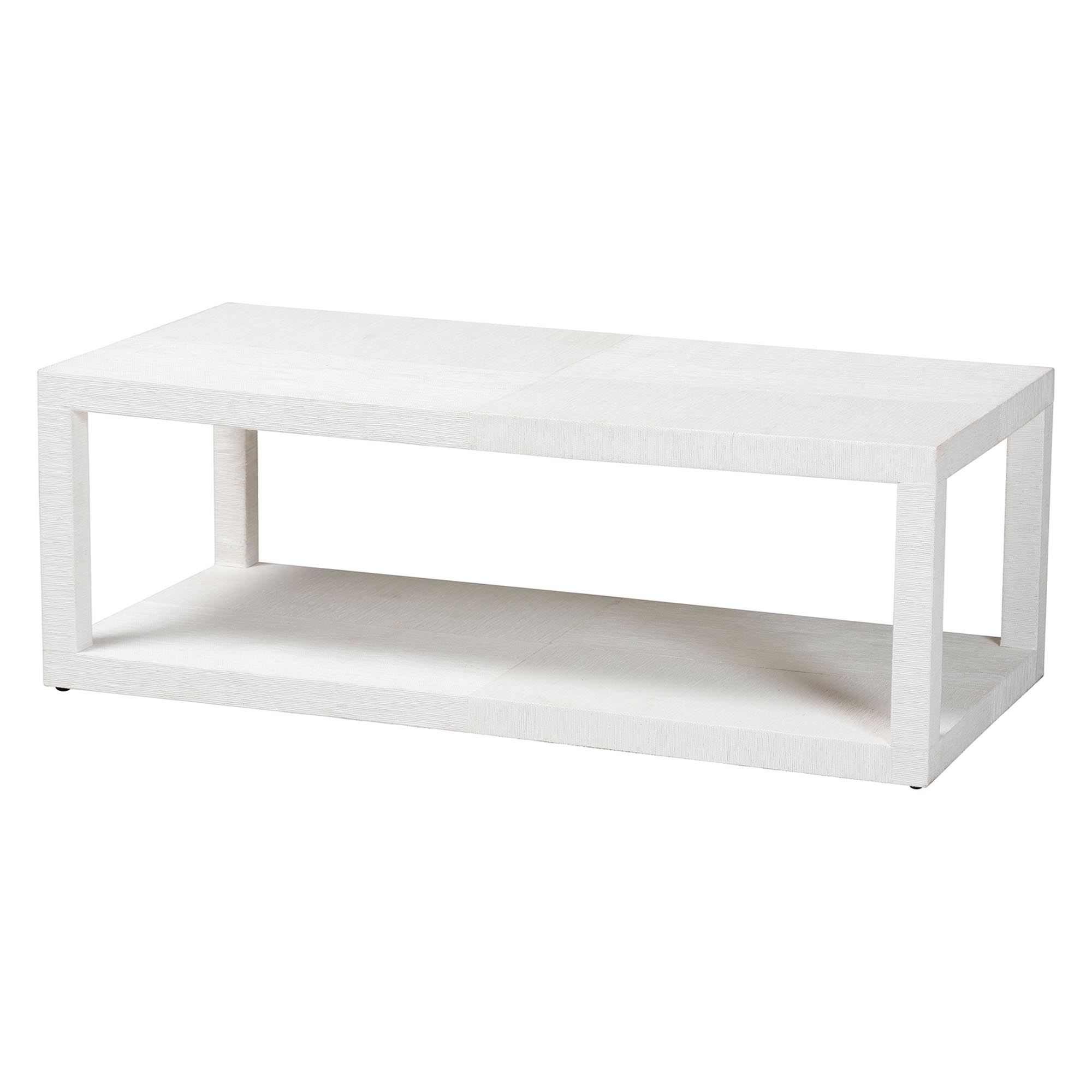 bali & pari Oaklynn Natural Grasscloth Coffee Table - Two-Tier Cocktail Table with Open Frame, Modern Coastal Centerpiece for Living Room or Lounge, White