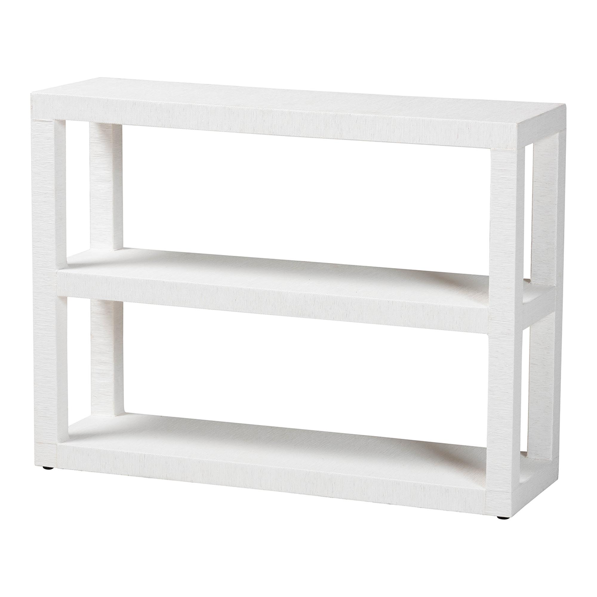 bali & pari Oaklynn Natural Grasscloth Bookshelf - Two-Tier Display Piece with Open Frame, Modern Coastal Accent Shelving for Living Room, White